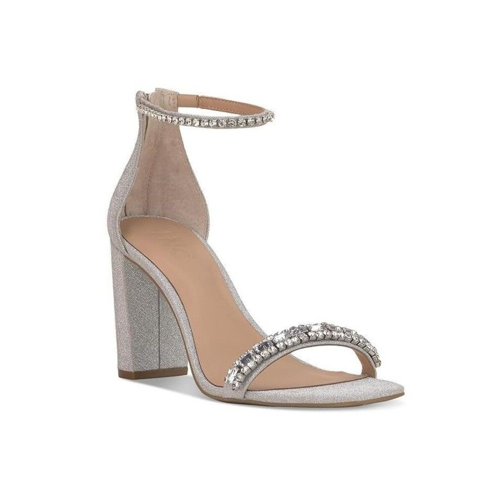 INC Womens 7 M Silver Glitter Lana Block Heel Sandals NIB TF9